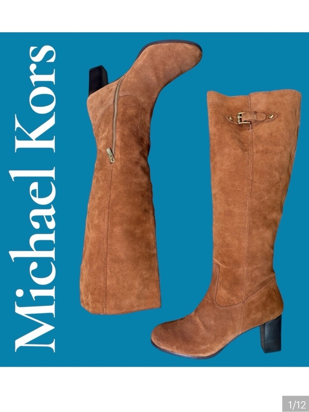 Michael Kors Cognac Suede Knee High Boots. Size 11. Worn once. Just like new! - Picture 1 of 12